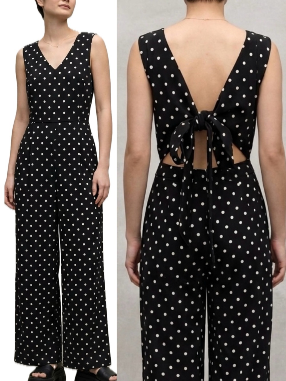 NWT Calvin Klein Polka Dot Sleeveless Wide Leg Jumpsuit Womens Size 6 Tie Back